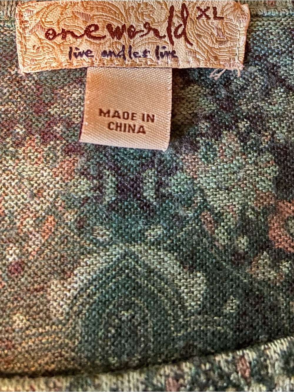 ONE WORLD Teal and Mauve Paisley Knit Top - Picture 3 of 5